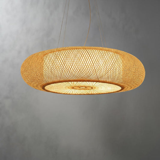 Japandi Rattan and Iron LED Chandelier