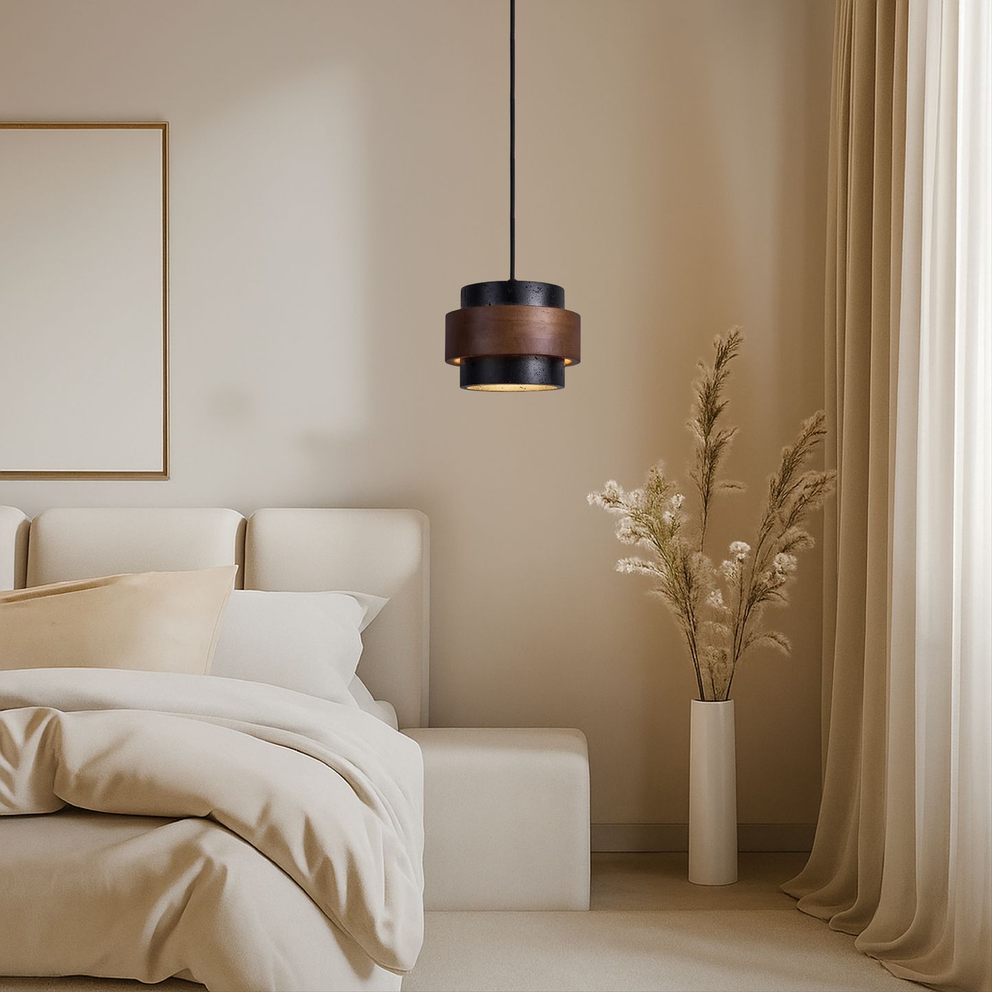 Lampada a sospensione in travertino nero elegante e raffinata