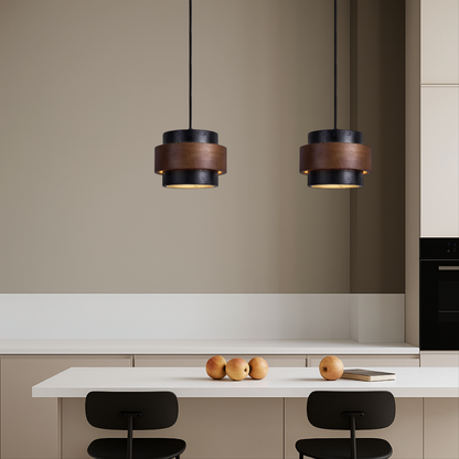 Black Travertine Pendant Light - Sleek Modern Stone Pendant Fixture
