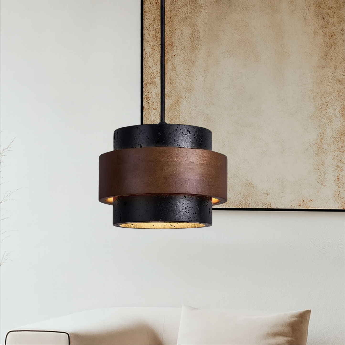 Black Travertine Pendant Light - Sleek Modern Stone Pendant Fixture