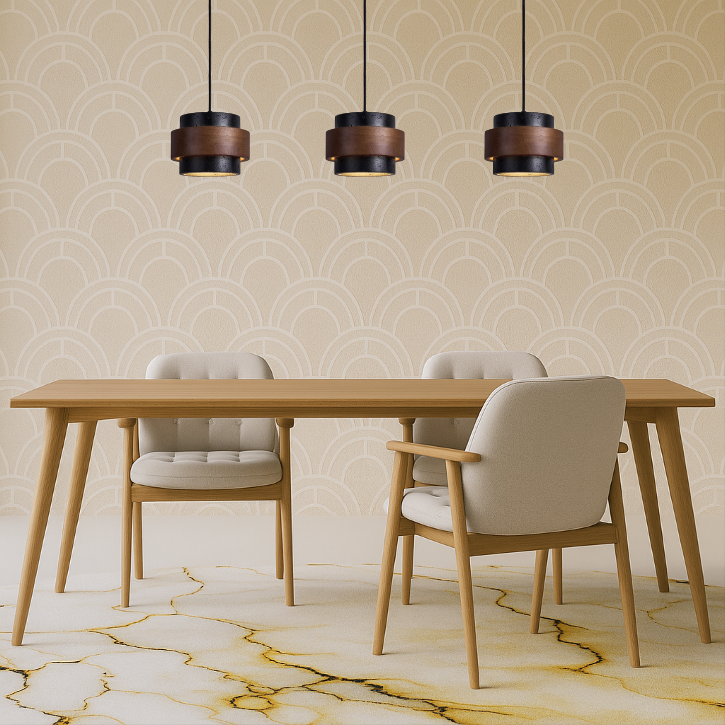 Black Travertine Pendant Light - Sleek Modern Stone Pendant Fixture