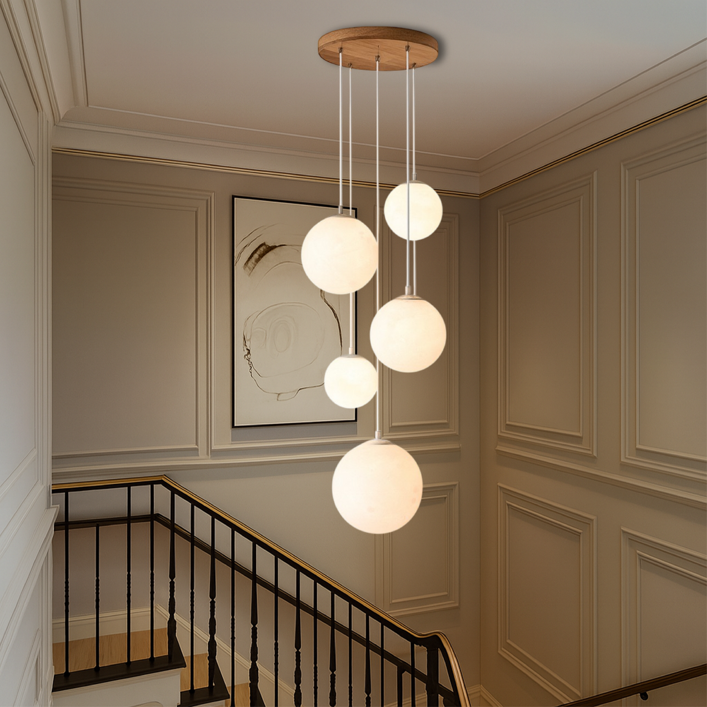 Nordic Moonlamp Staircase Chandelier — Elegant Modern Lighting for Your Stairwell