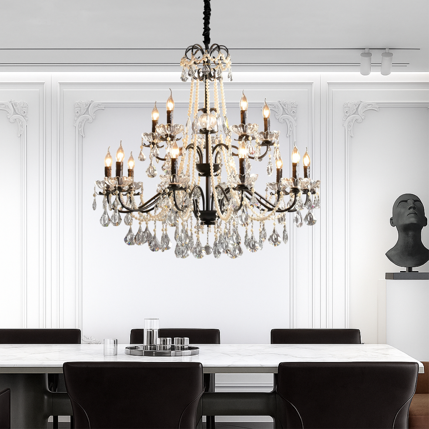 Elegant Black Crystal French-Style Chandelier