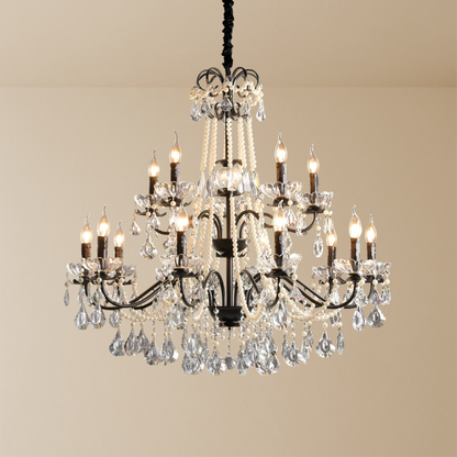 Elegant Black Crystal French-Style Chandelier