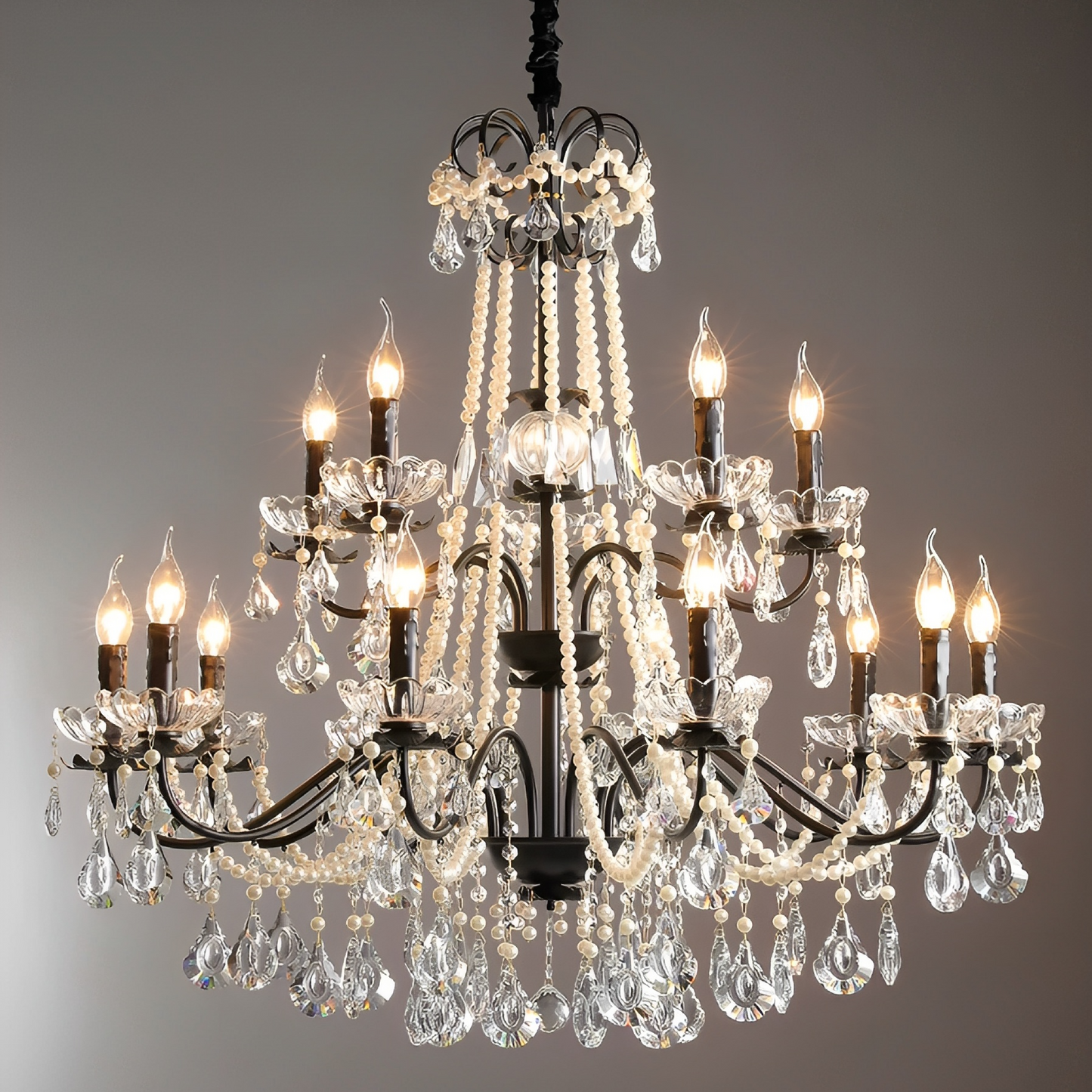 Elegant Black Crystal French Chandelier for Luxurious Home Decor