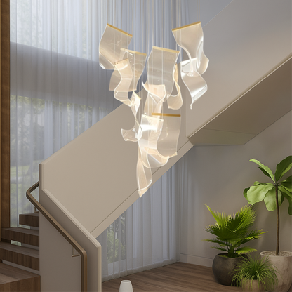 Golden Acrylic Staircase Chandelier – Elegant Lighting Statement