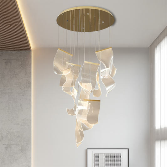 Golden Acrylic Staircase Chandelier – Elegant Lighting Statement