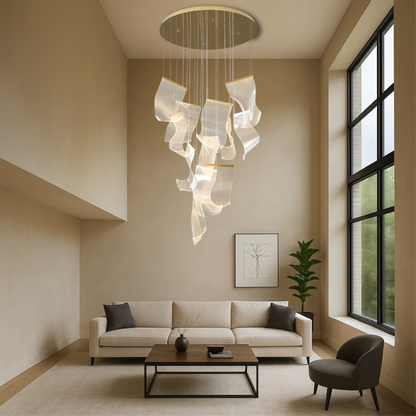 Golden Acrylic Staircase Chandelier – Elegant Lighting Statement