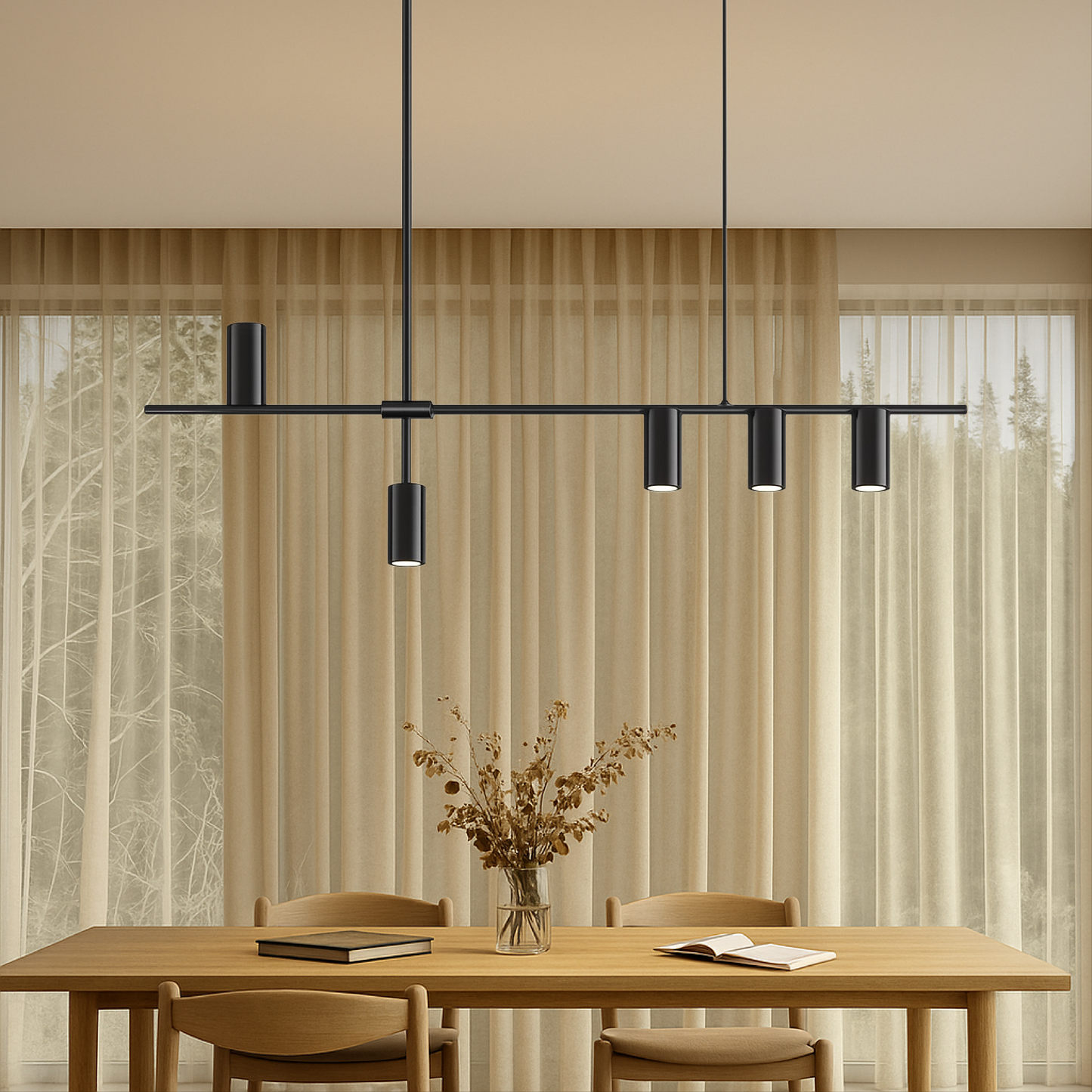 Lustre Suspension Noire Minimaliste pour Cuisine