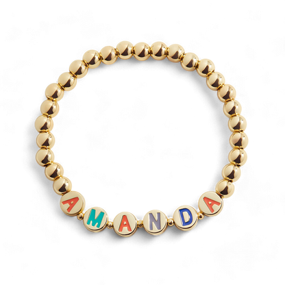 Custom Rainbow Letter Gold Disc Beaded Bracelet