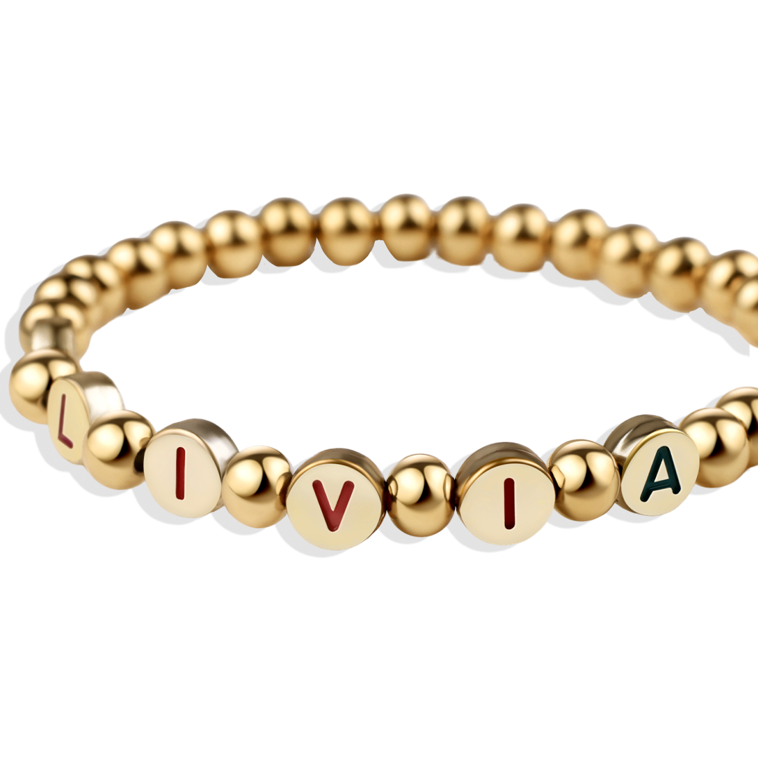 Custom Rainbow Letter Gold Disc Beaded Bracelet