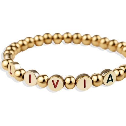 Custom Rainbow Letter Gold Disc Beaded Bracelet