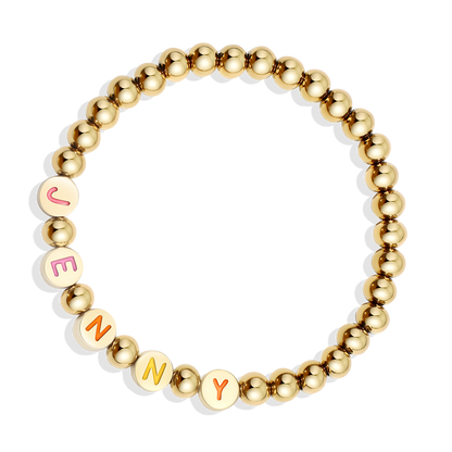 Custom Rainbow Letter Gold Disc Beaded Bracelet