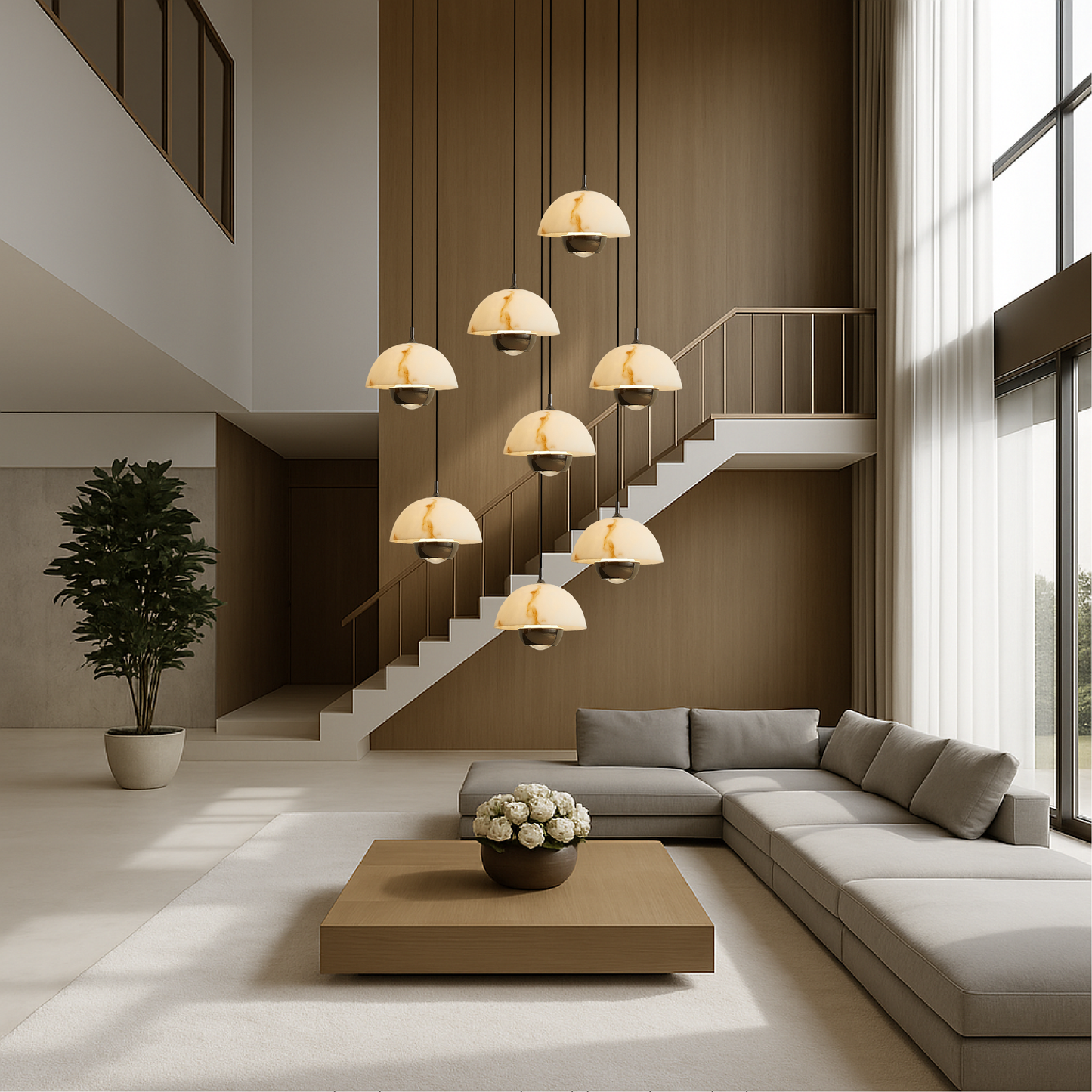 Luxurious 8-Head Natural Marble Staircase Chandelier