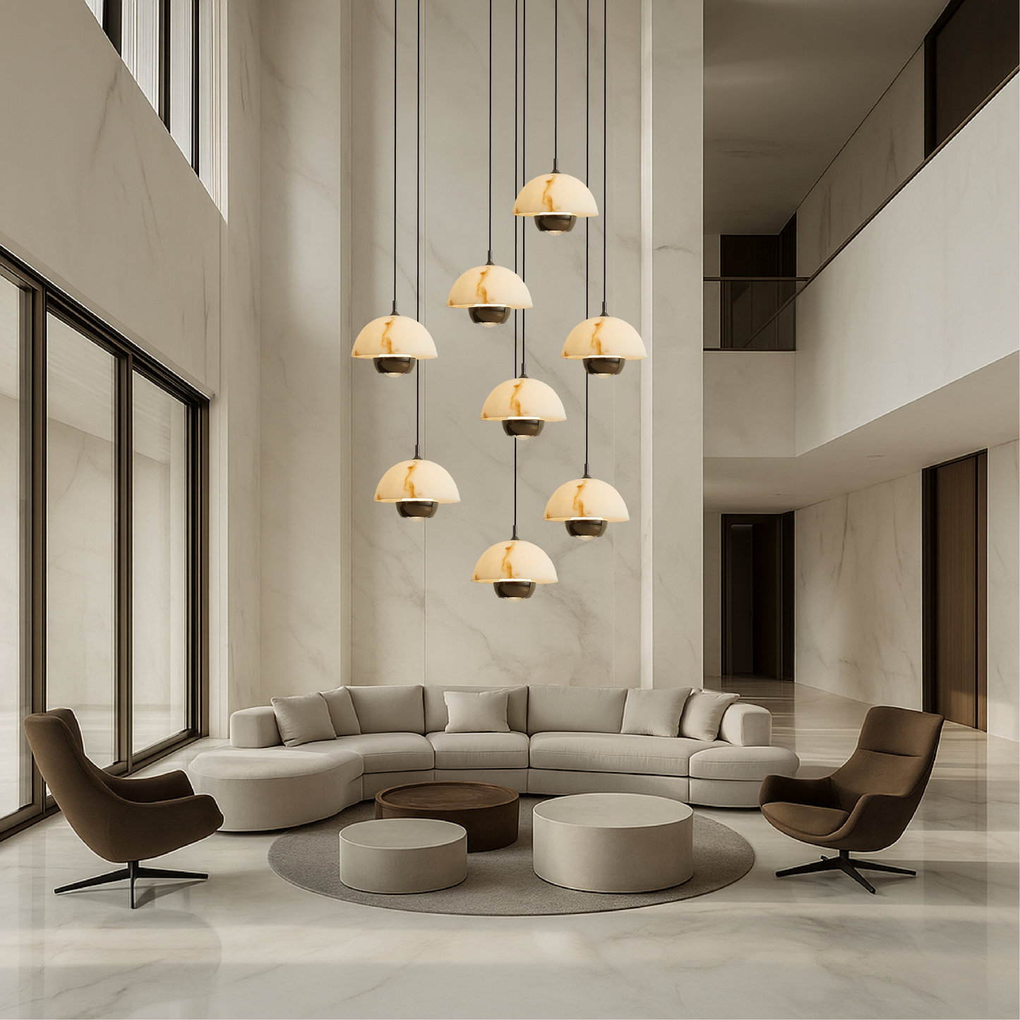 Lustre à Escalier en Marbre Naturel avec 8 Têtes pour une Ambiance Élégante
