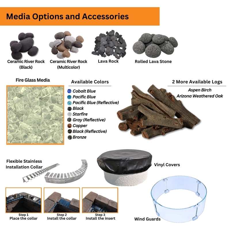 HPC Fire Round Flat Fire Pit Burner Insert