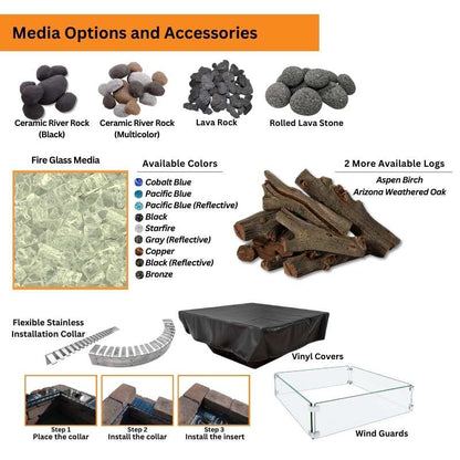 HPC Fire Square Flat Fire Pit Burner Insert