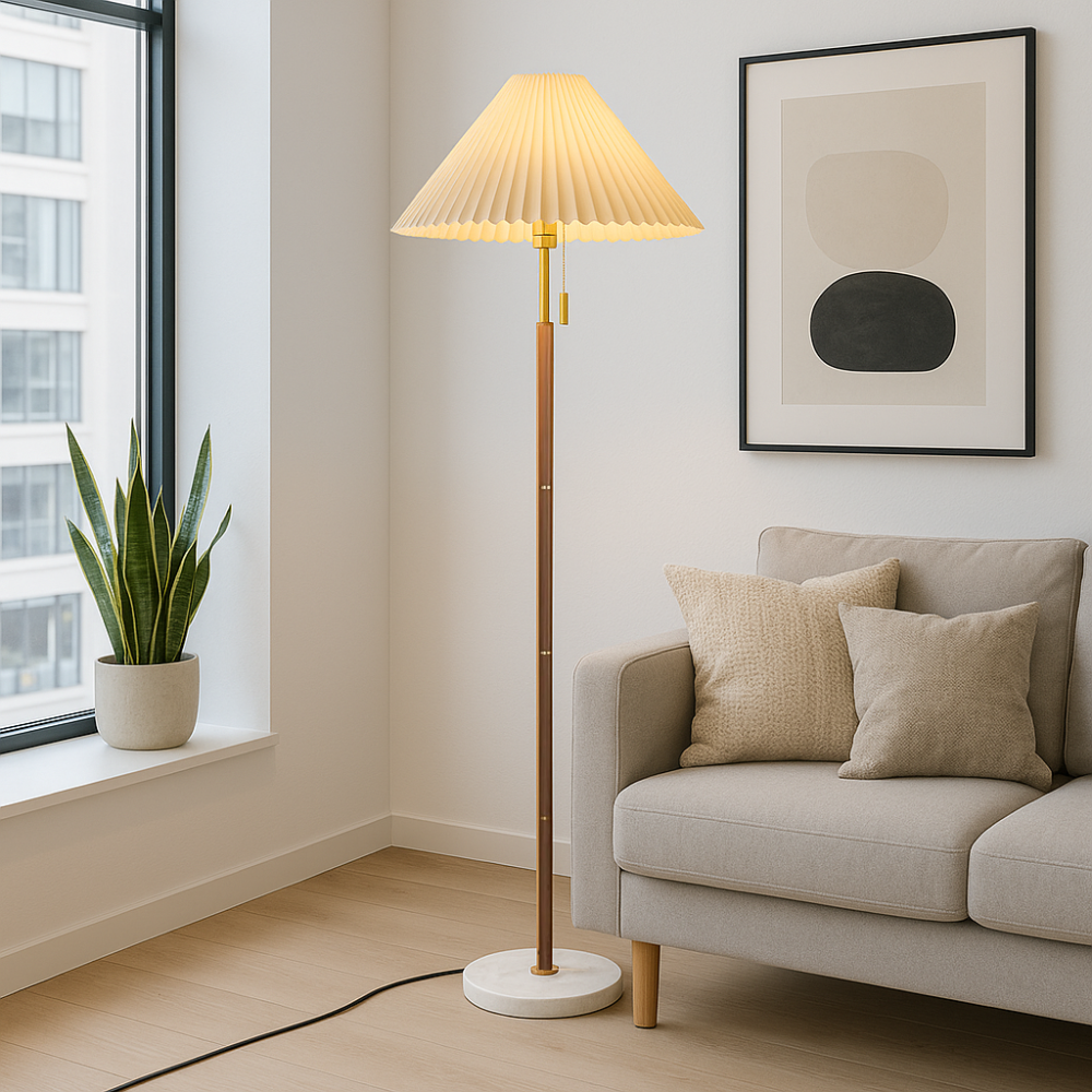 Yrus Vintage Holzfußbodenlampe – Eleganter Retro-Akzent für Ihr Zuhause