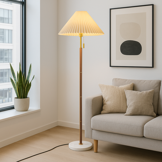Yrus Vintage Holzfußbodenlampe – Eleganter Retro-Akzent für Ihr Zuhause