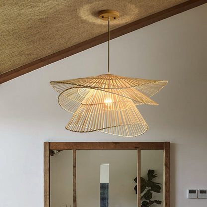 LAMPE PENDANT EN BOIS DE ROTIN ÉLÉGANTE