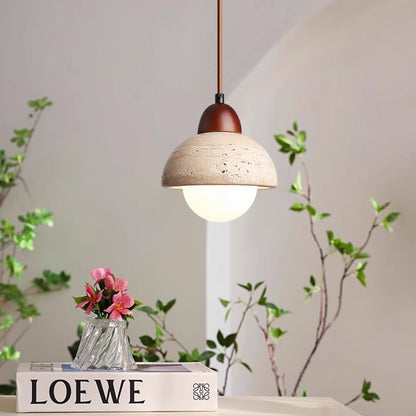 Lámpara de Péndulo con Piedra de Hongo - Iluminación Elegante y Natural
