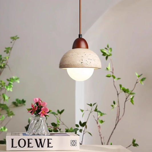 Lámpara de Péndulo con Piedra de Hongo - Iluminación Elegante y Natural