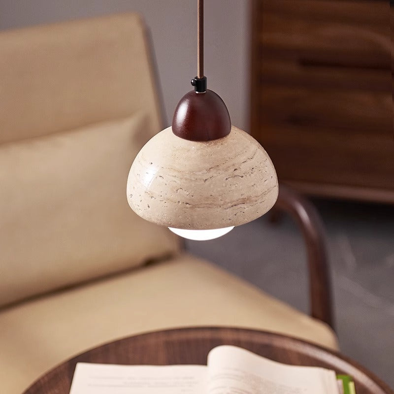Lámpara de Péndulo con Piedra de Hongo - Iluminación Elegante y Natural