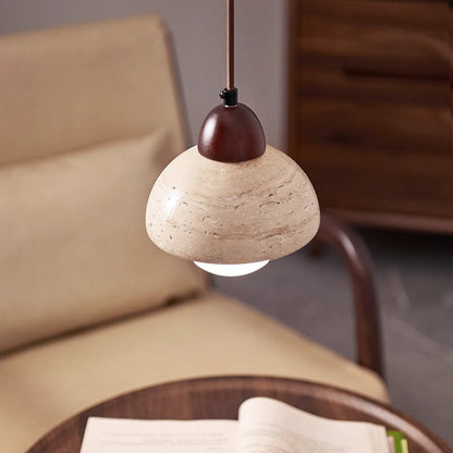 Lámpara de Péndulo con Piedra de Hongo - Iluminación Elegante y Natural