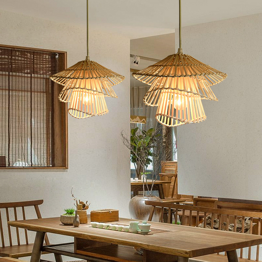 LAMPE PENDANT EN BOIS DE ROTIN ÉLÉGANTE