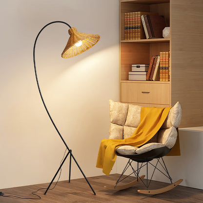 Natural Bamboo Cap Floor Lamp with Warm Ambient Glow