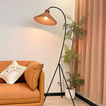 Natural Bamboo Cap Floor Lamp with Warm Ambient Glow