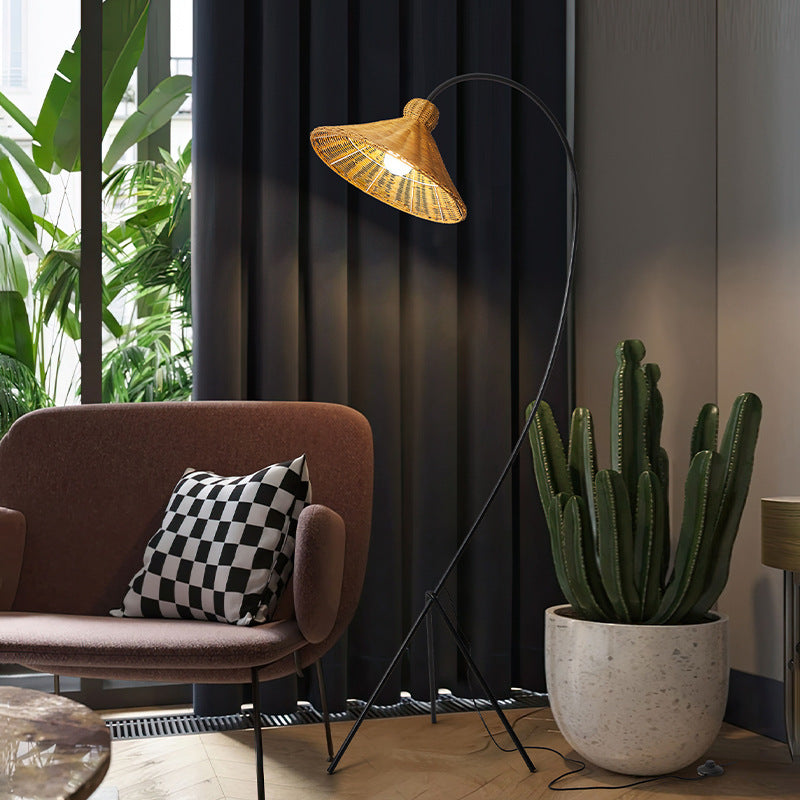 Natural Bamboo Cap Floor Lamp with Warm Ambient Glow