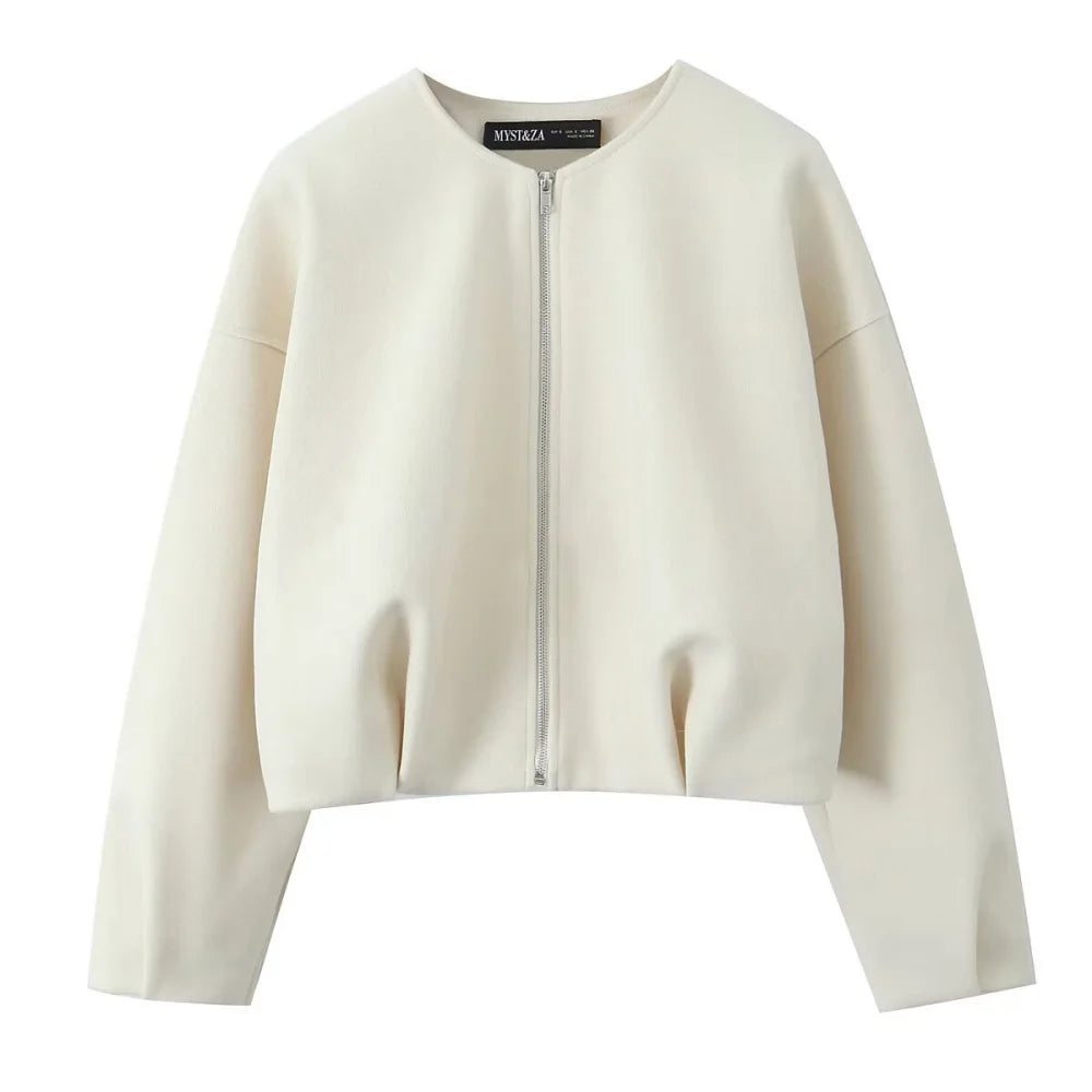 PB&ZA Women's Embroidered Pilot Jacket Round Neck Long Sleeve Zipper Autumn/Winter New Fashion Jacket