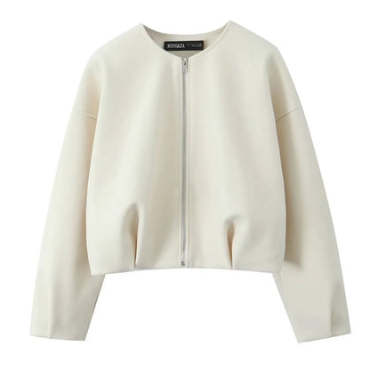 PB&ZA Women's Embroidered Pilot Jacket Round Neck Long Sleeve Zipper Autumn/Winter New Fashion Jacket
