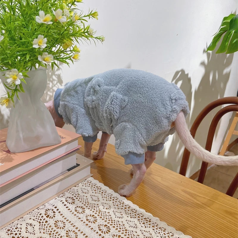 Elegant Warm Sphynx Cat Turtleneck Sweater Hairless Cat Clothes Soft Winter Coat Thickening Sweet Fleece Jumpsuit for Kittens