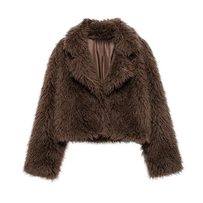 Taop&Za women's 2024 new simple and versatile warm collar artificial fur effect casual fur short jacket