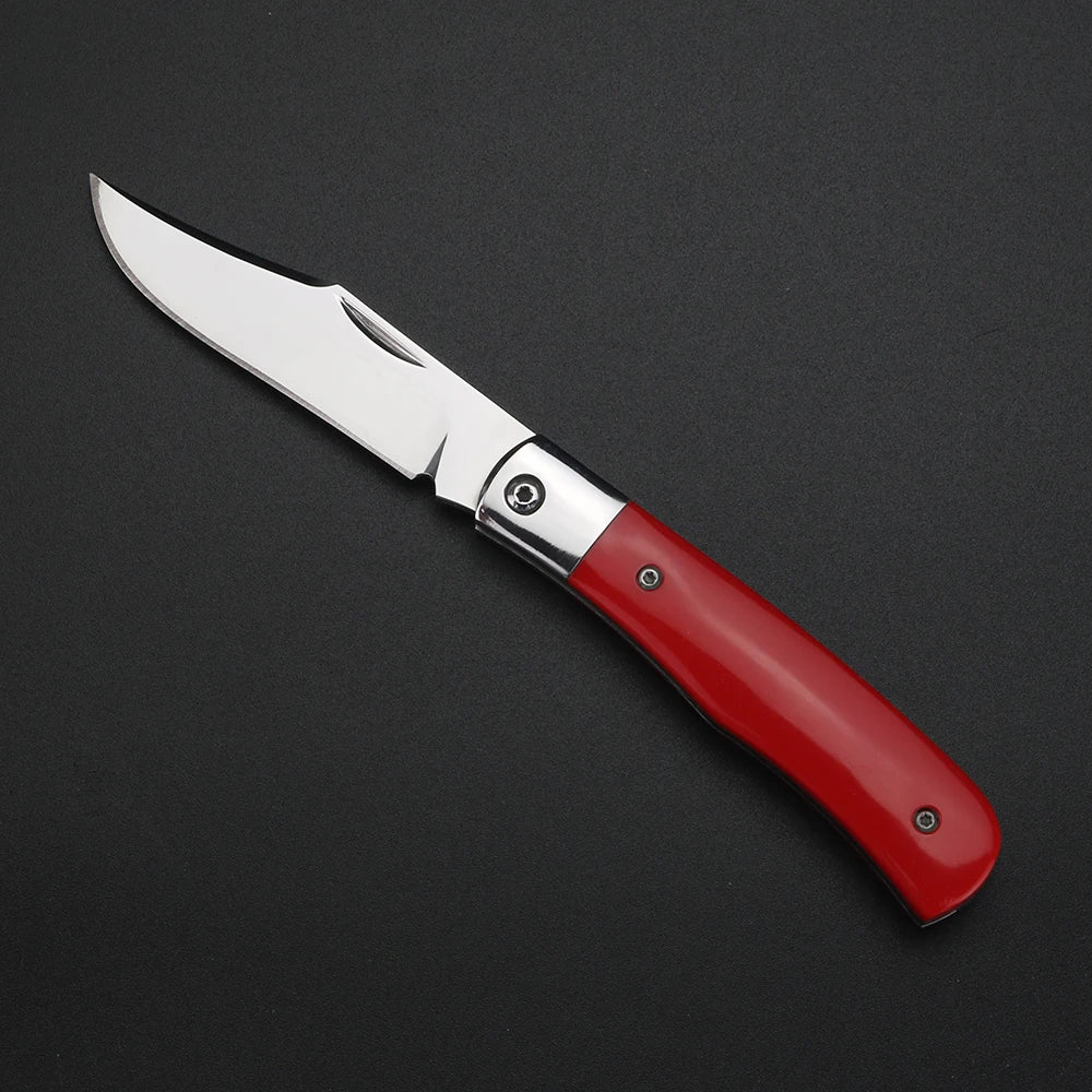 Cuchillo plegable con hoja de acero tres en uno con mango de hueso de toro, cuchillo pequeño multifuncional para acampar y pescar al aire libre