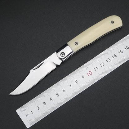 Cuchillo plegable con hoja de acero tres en uno con mango de hueso de toro, cuchillo pequeño multifuncional para acampar y pescar al aire libre