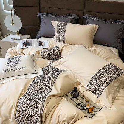 Leopard Grey Duvet Cover Set (Long-Staple Sateen Cotton)