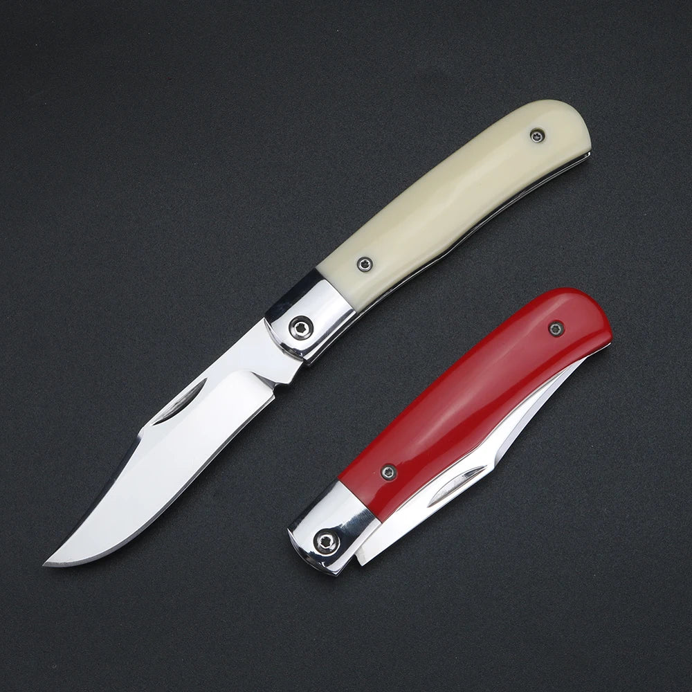 Cuchillo plegable con hoja de acero tres en uno con mango de hueso de toro, cuchillo pequeño multifuncional para acampar y pescar al aire libre