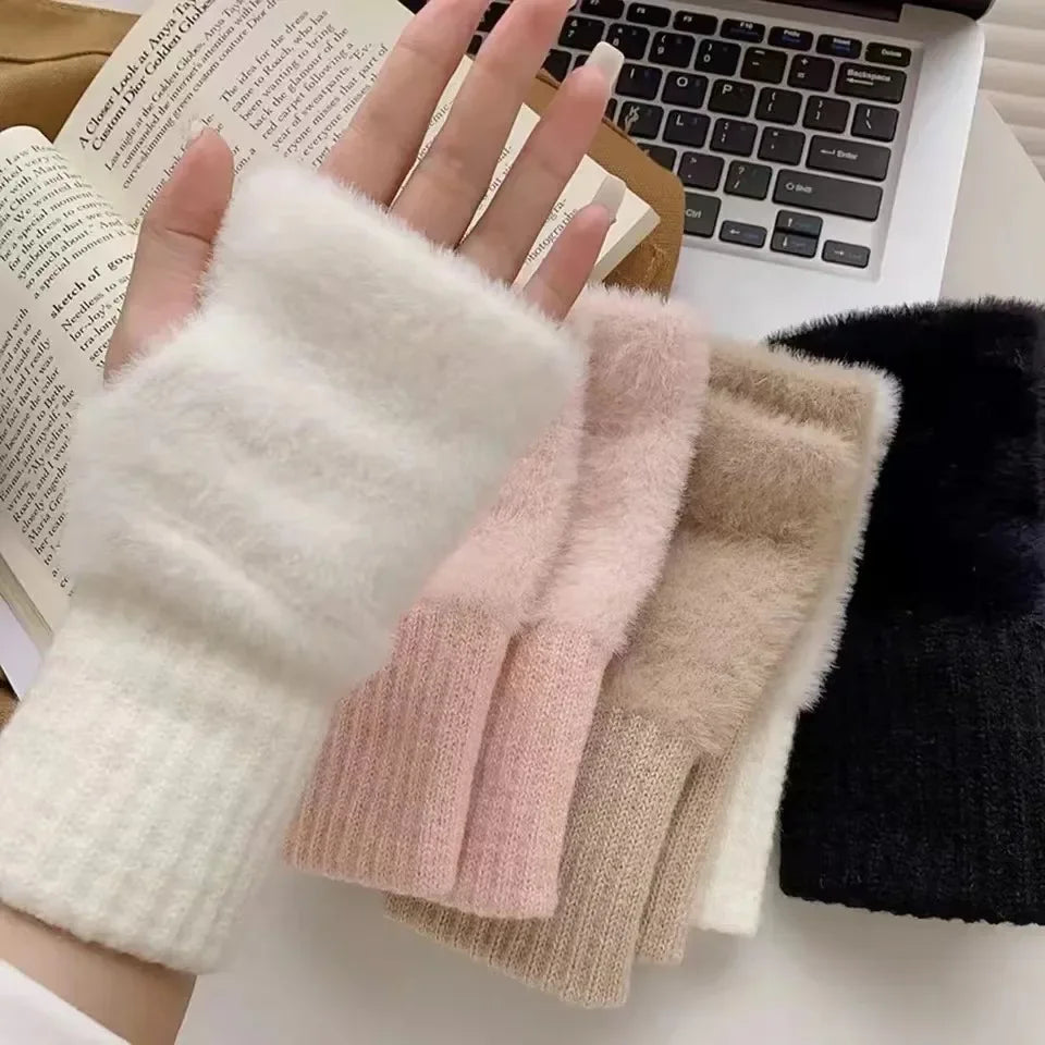 Mink Fleece Fingerless Gloves