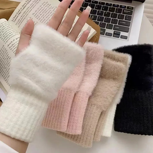 Mink Fleece Fingerless Gloves