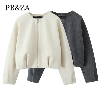 PB&ZA Women's Embroidered Pilot Jacket Round Neck Long Sleeve Zipper Autumn/Winter New Fashion Jacket