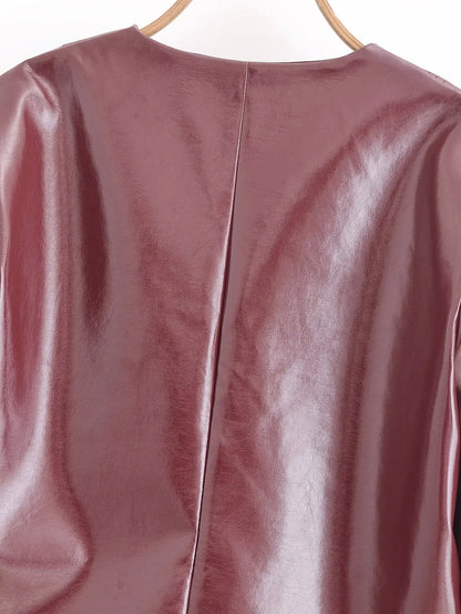PB&ZA Women 2024 Winter New Fashion Ginishly Faux Leather Jacket Coat Vintage Long Sleeve Button Casual Outerwear Chic Overshirt