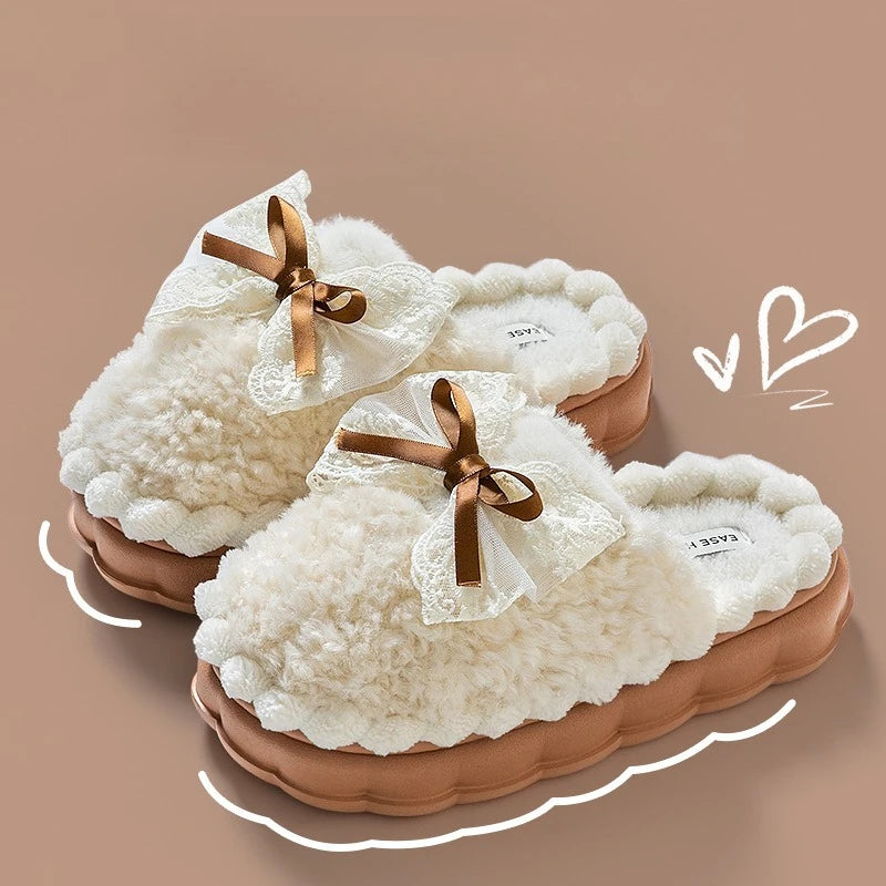 Plush Bow Comfort Slippers