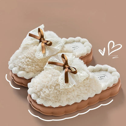 Plush Bow Comfort Slippers