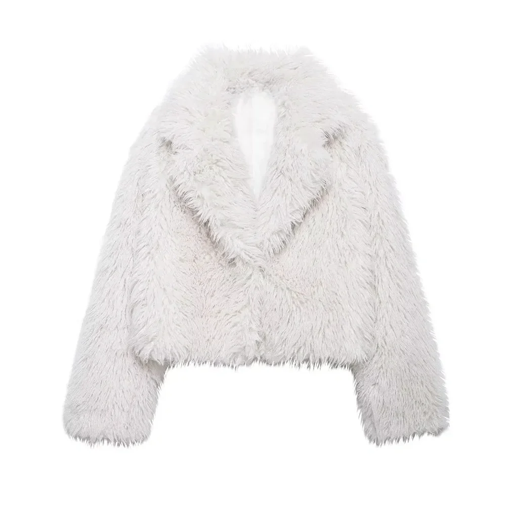 Taop&Za women's 2024 new simple and versatile warm collar artificial fur effect casual fur short jacket