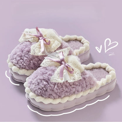 Plush Bow Comfort Slippers