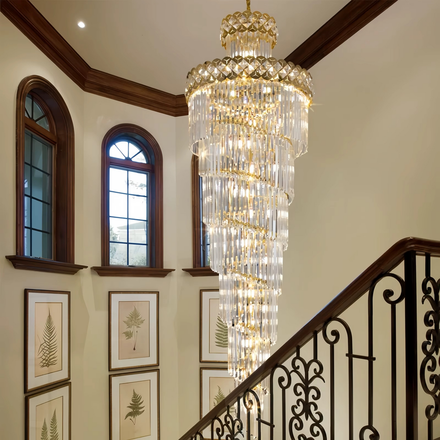 Éclairage Chandelle Moderne à Escalier en Cristal