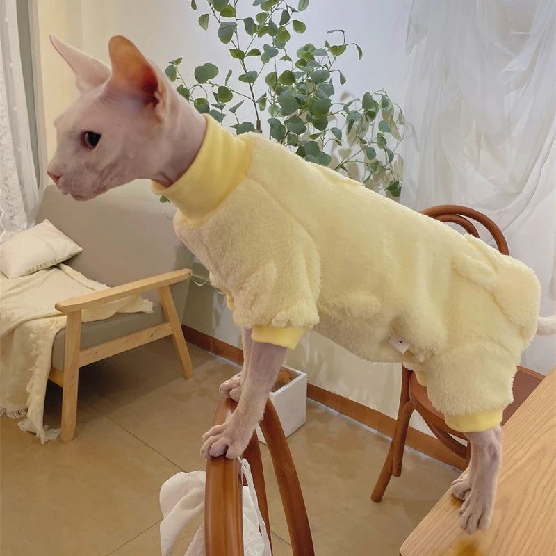 Elegant Warm Sphynx Cat Turtleneck Sweater Hairless Cat Clothes Soft Winter Coat Thickening Sweet Fleece Jumpsuit for Kittens